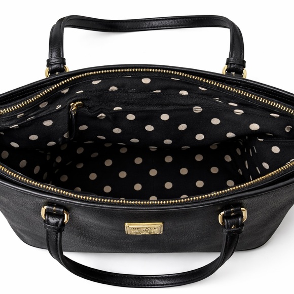 Anne Klein Black Pebbled Leather Tote Gold Lion Medallion - Picture 4 of 5